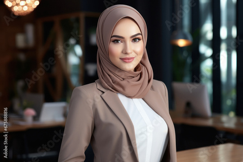 Successful corporate woman in hijab at office