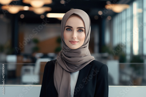 Successful corporate woman in hijab at office photo