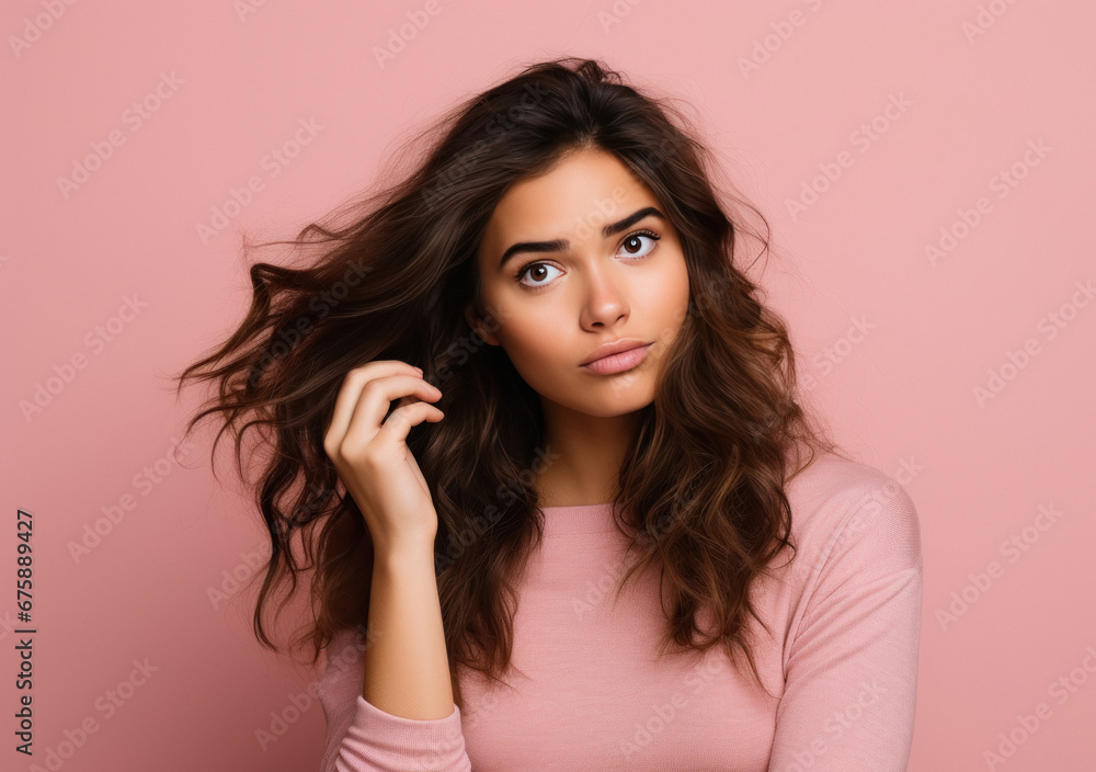 Young woman doing hair problem Young woman doing hair problem