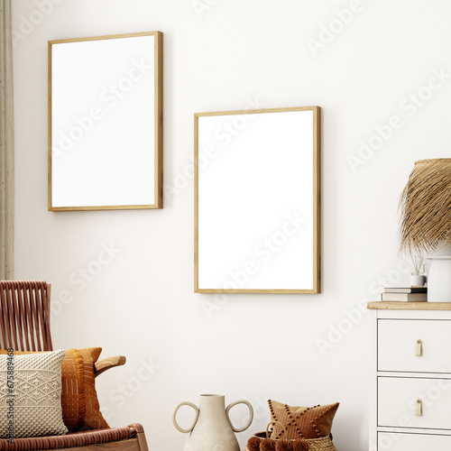 Two frame mockup in living room Boho style