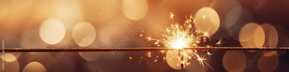 Happy New Year. Burning fireworks bokeh light background.