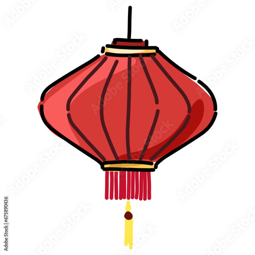 single Chinese Red holiday lanterns, festive pendant lamps, Traditional oriental decor with Asian decorations, strings, tassels. Isolated flat vector illustrations 