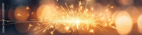 Happy New Year. Burning fireworks bokeh light background.