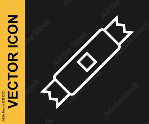 White line Sugar stick packets icon isolated on black background. Blank individual package for bulk food products as coffee, salt, spices. Vector