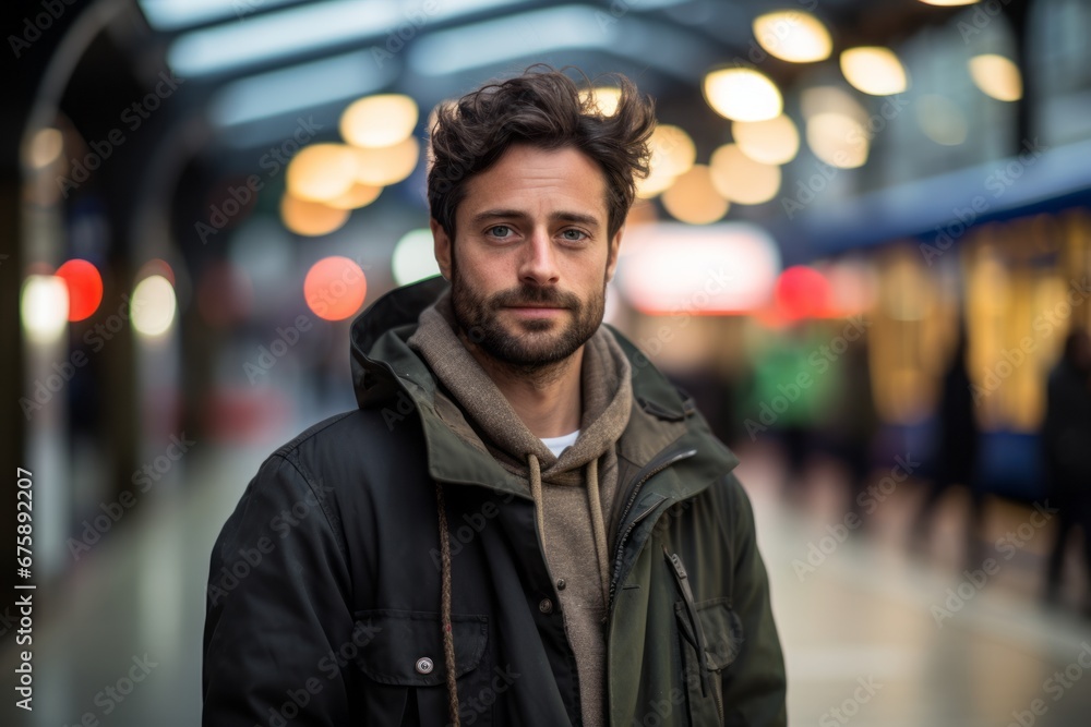 Handsome man with winter jacket over blur background. Looking at camera. Handsome man with winter jacket over blur background. Looking at camera.