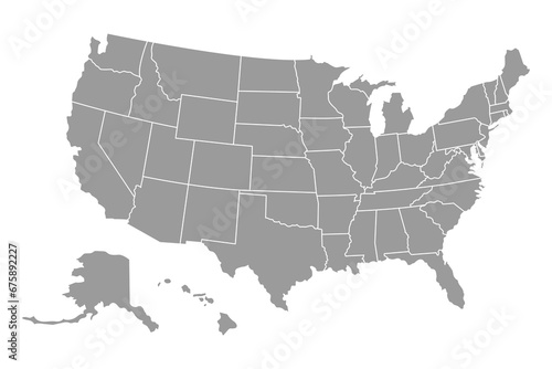 United States of America map. USA Map With Divided States. Outline US map.