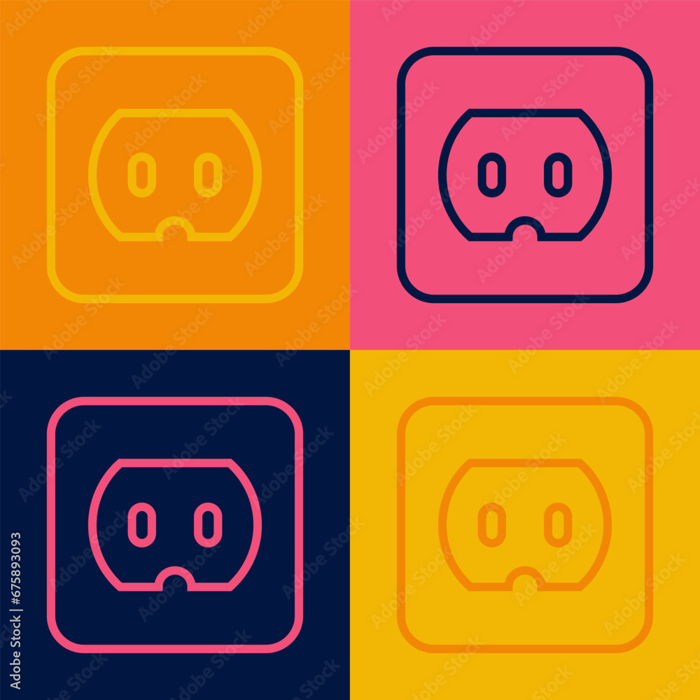 Pop art line Electrical outlet icon isolated on color background. Power socket. Rosette symbol. Vector