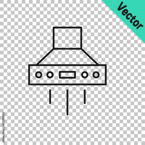 Black line Kitchen extractor fan icon isolated on transparent background. Cooker hood. Kitchen exhaust. Household appliance. Vector