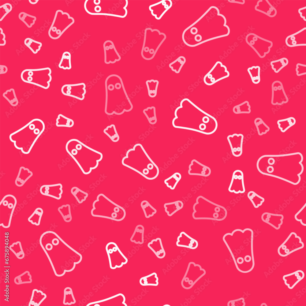 White line Ghost icon isolated seamless pattern on red background. Happy Halloween party. Vector White line Ghost icon isolated seamless pattern on red background. Happy Halloween party. Vector
