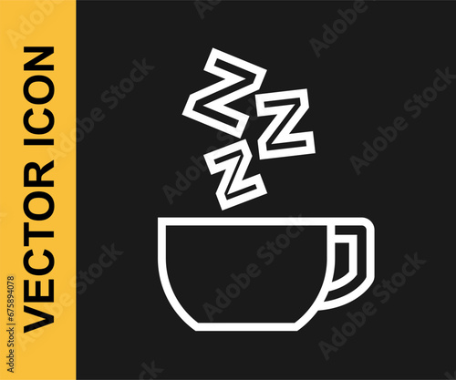 White line Chamomile tea icon isolated on black background. A useful therapeutic drink from flowers of chamomile medicinal. Vector