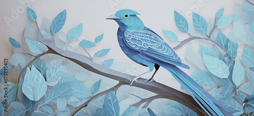 illustrazione con piccolo uccello appollaiato su un ramo in una giornata di primavera photo