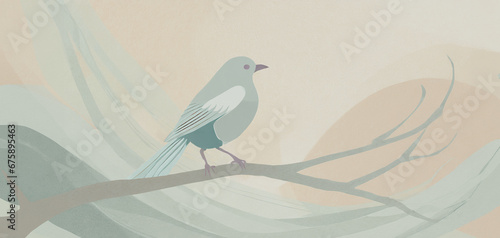 illustrazione con piccolo uccello appollaiato su un ramo in una giornata di primavera photo
