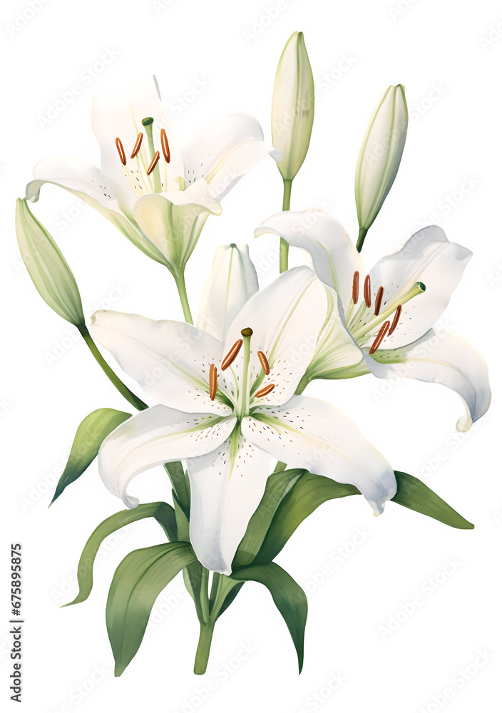 watercolor bouquet of white lilies
