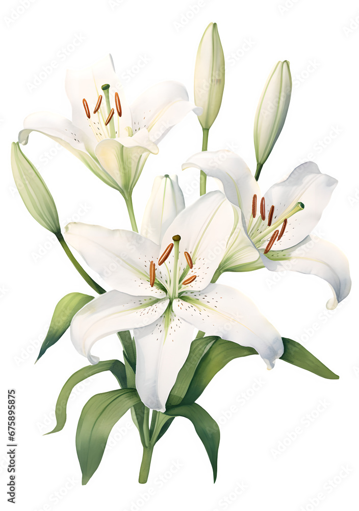Obraz premium watercolor bouquet of white lilies