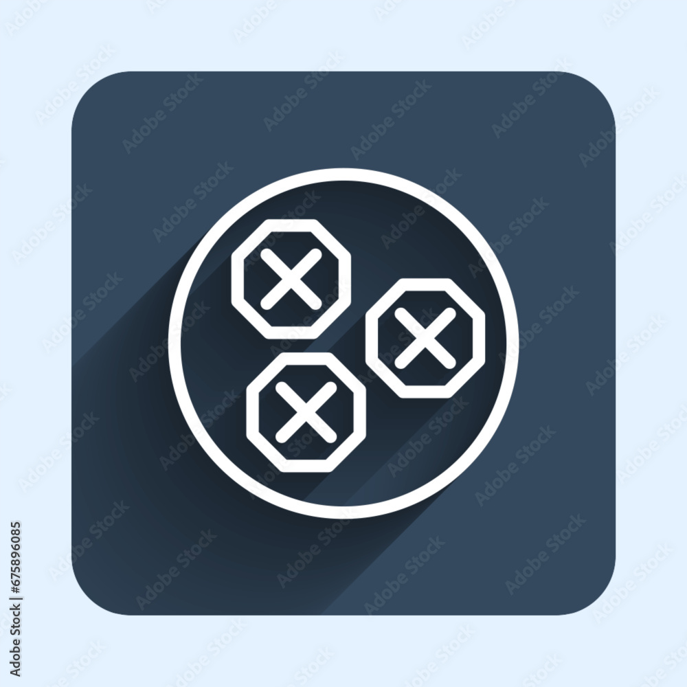 White line Wonton icon isolated with long shadow background. Chinese food. Blue square button. Vector