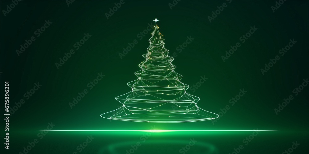 Abstract continuous one line drawing of christmas tree. Green Christmas fashionable minimalistic background Abstract continuous one line drawing of christmas tree. Green Christmas fashionable minimalistic background