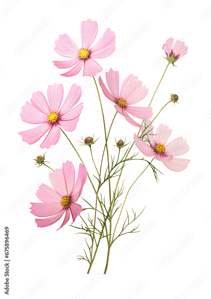 watercolor  pink flowers isolated on white