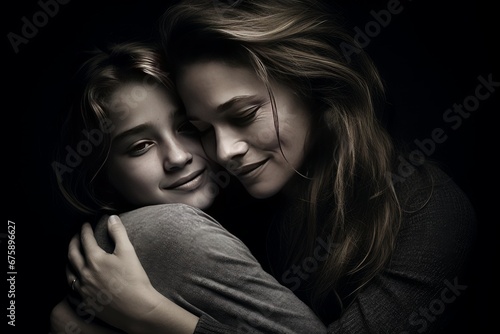 photo of Freeze the tender moment when a mother and her teen girl share a loving hug. Generative AI