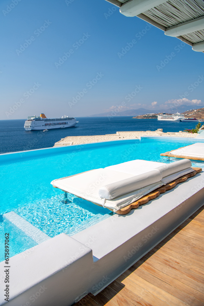 Fototapeta premium Pool view at Mykonos Island, Greece