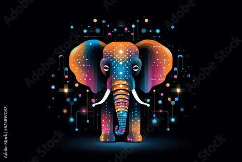 Elephant illustration with neon accents and dark space