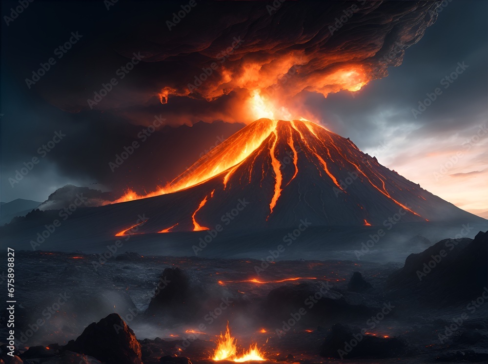 Violently erupting volcano