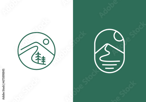 pine tree mountain logo design modern simple symbol icon vector	
