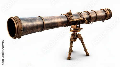 Antique Brass Telescope Isolated Object - Nautical Elegance with Transparent Background - Vintage, Maritime Discovery, and Exploration Concept