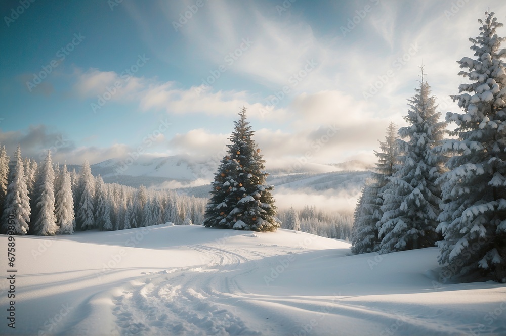 winter landscape with snow, Generative AI image winter landscape with snow, Generative AI image