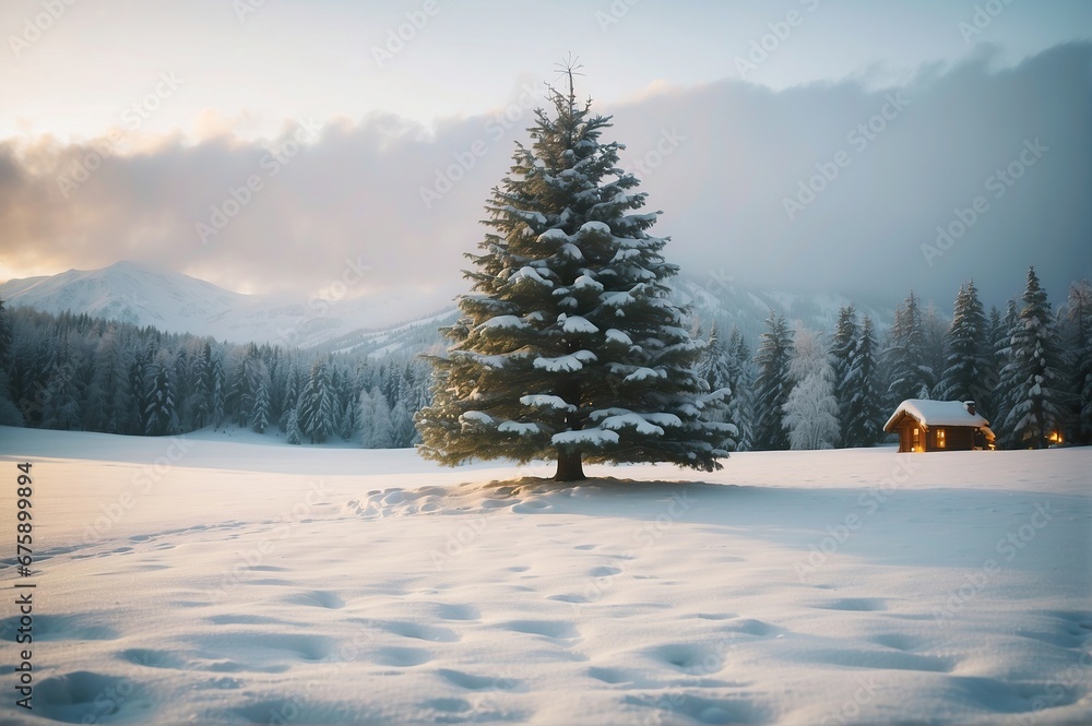 Fototapeta premium winter landscape in the mountains, generative AI image