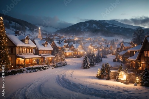 Winter in the Christmas village, Generative AI image