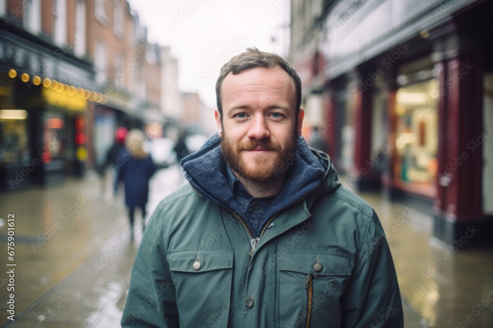 Portrait of a bearded man in a city street, looking at camera. Portrait of a bearded man in a city street, looking at camera.