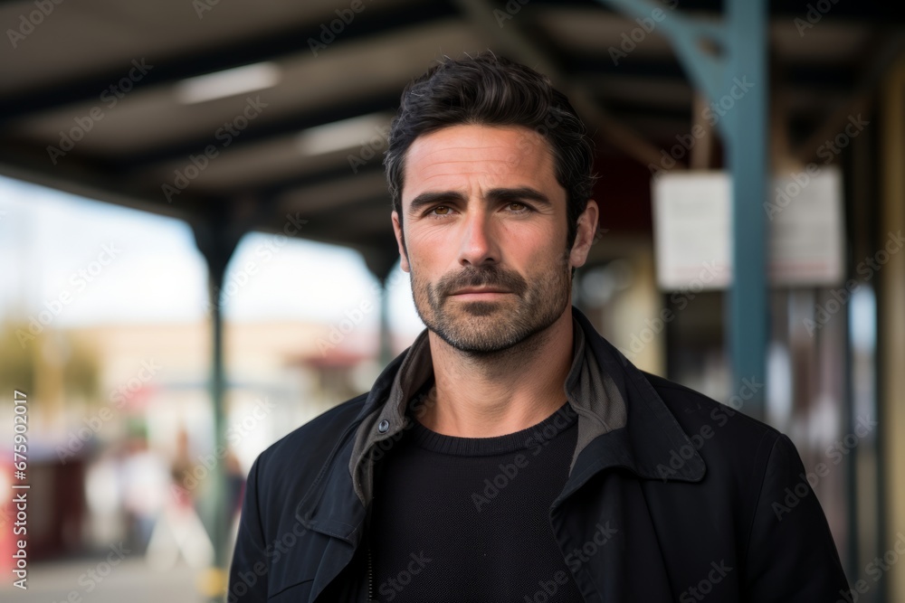 Portrait of handsome Hispanic man with beard and mustache in urban background Portrait of handsome Hispanic man with beard and mustache in urban background