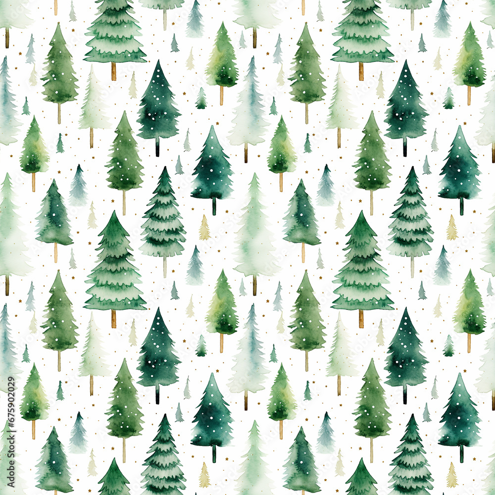 Pretty watercolour style seamless repeating pattern of christmas trees, great for stationery and fabric.