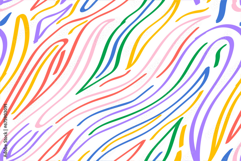 Obraz premium Colorful squiggles of doodle seamless pattern. Creative minimalist style art background, trendy design with organic shapes. Modern abstract color backdrop