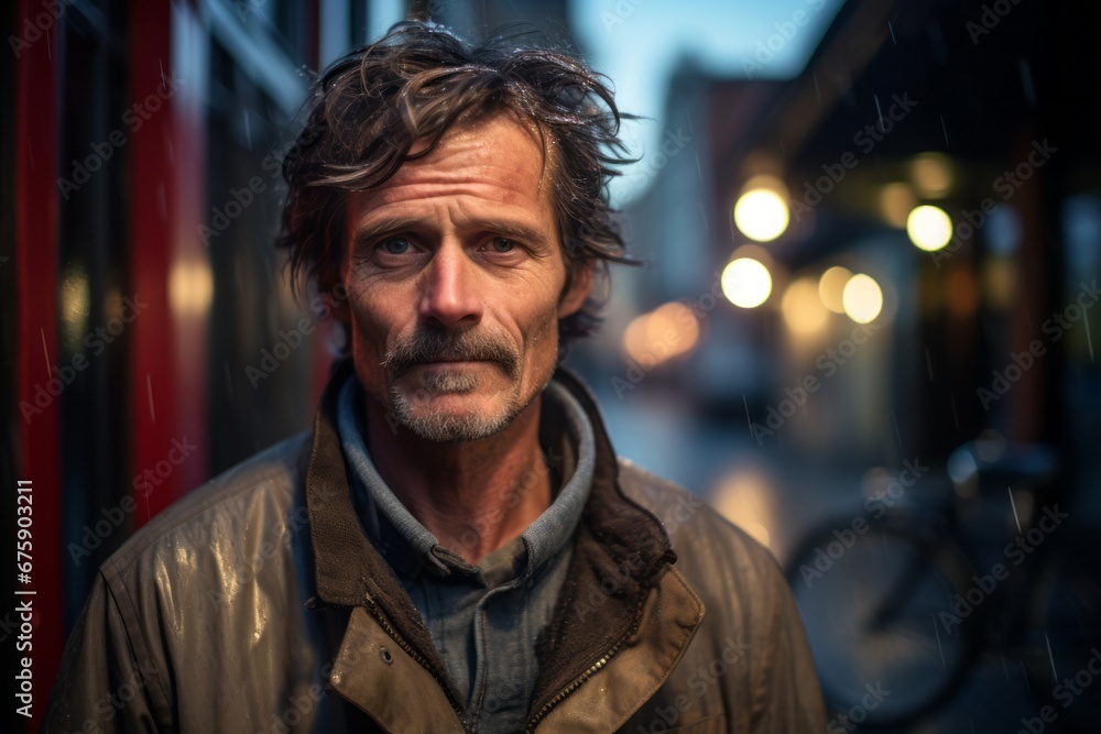 Portrait of a middle-aged man on the street at night Portrait of a middle-aged man on the street at night
