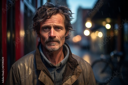 Portrait of a middle-aged man on the street at night