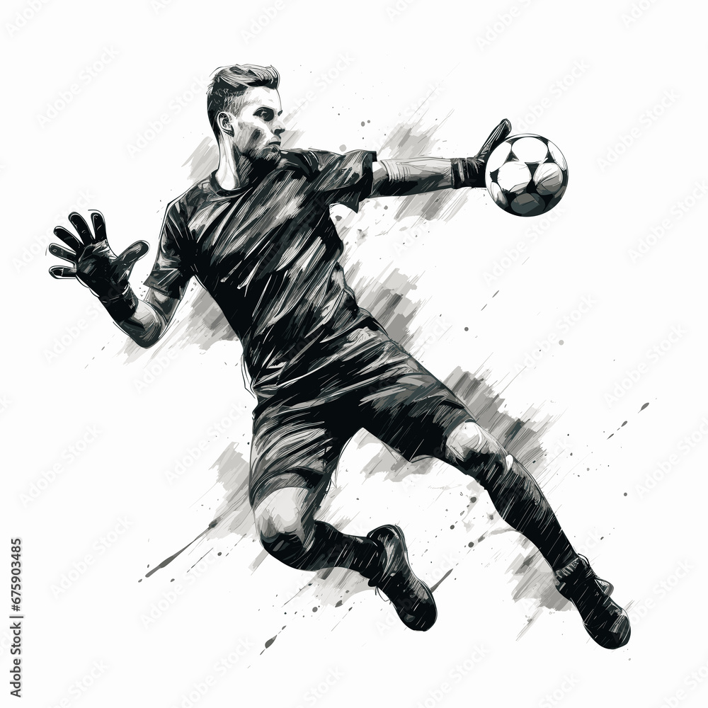 Silhouette of soccer goalkeeper diving to save the ball
