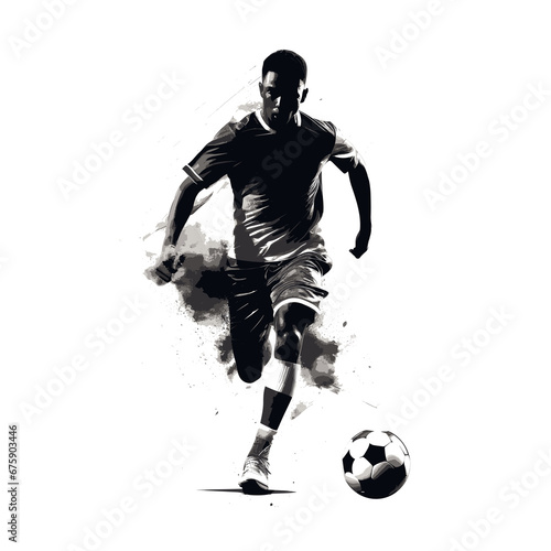 Silhouette of man playing soccer, running, kicking the soccer ball © Marco