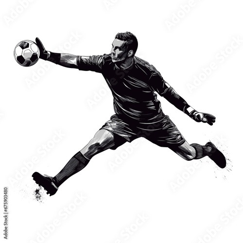 Silhouette of soccer goalkeeper diving to save the ball photo