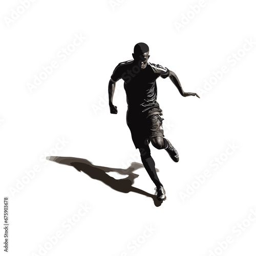Silhouette of man playing soccer, running, kicking the soccer ball © Marco