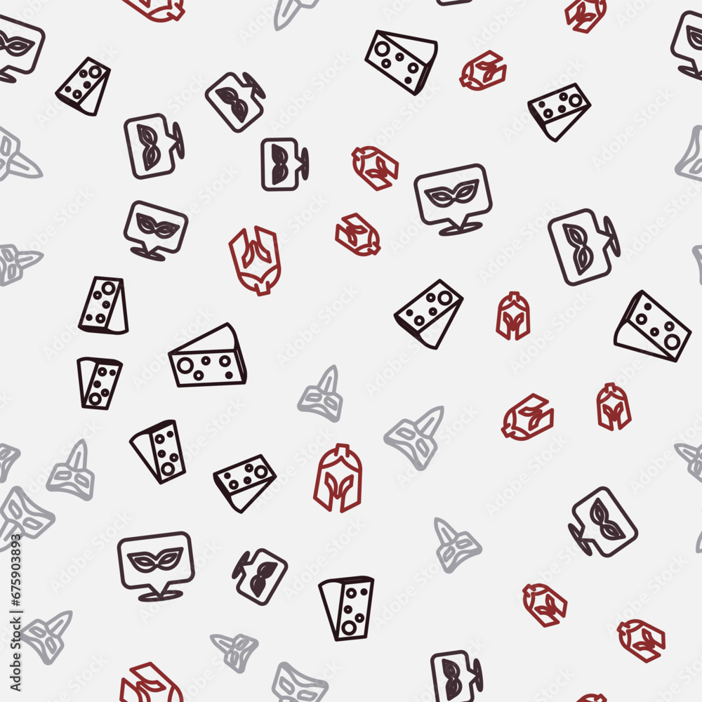 Set line Cheese, Carnival mask, and Roman army helmet on seamless pattern. Vector Set line Cheese, Carnival mask, and Roman army helmet on seamless pattern. Vector