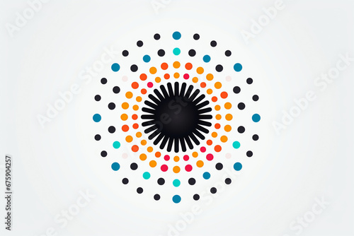 Multicolored radial pattern with black center on white background