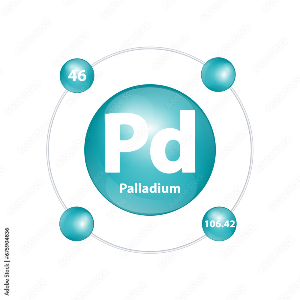 Obraz premium Icon structure Palladium (Pd) chemical element round shape circle dark green with surround ring Number shows of energy levels of electron. Study science for education 3D Illustration vector.