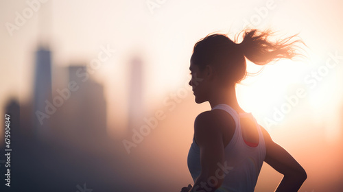 Urban Environment Fitness: A Runner's Silhouette Embracing the Day photo