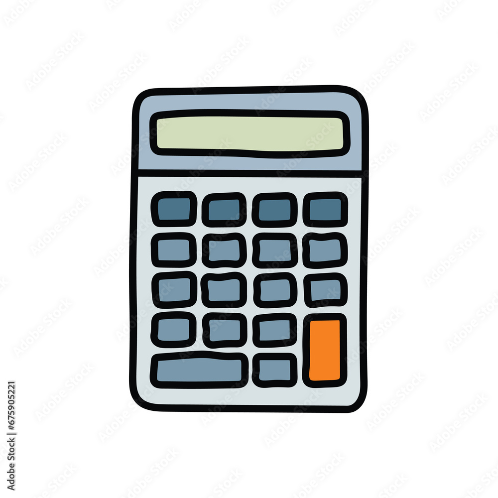 A hand-drawn cartoon doodle calculator on a white background. A hand-drawn cartoon doodle calculator on a white background.