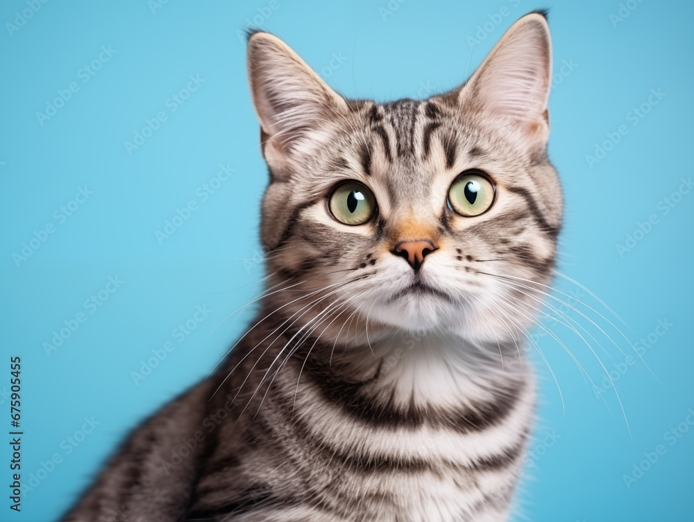 shot of a cat sitting on blue background