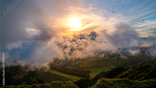 Sunset near Lagoa do Fogo on the Portuguese island of São Miguel in the Azores photo