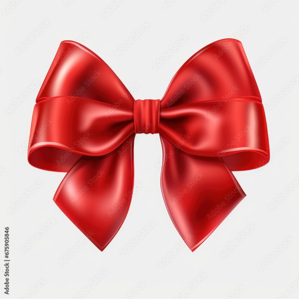 Red Bow Isolated Against a White Canvas
