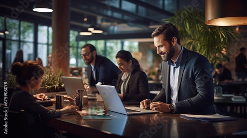 Group of business people sitting together in a meeting. teamwork: young business people discussing holding a presentation in modern office.