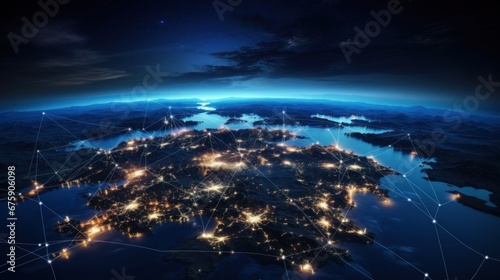 earth in the night with city lights, view from the skyline